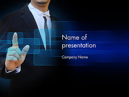 Businessman Pressing Virtual Buttons Presentation Template, Master Slide