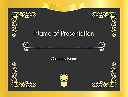 Gold Certificate Frame Presentation Template, Master Slide