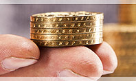 Man Hand in Holding Golden Coins Presentation Template