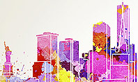 New York Skyline in Watercolor Splatters Presentation Template