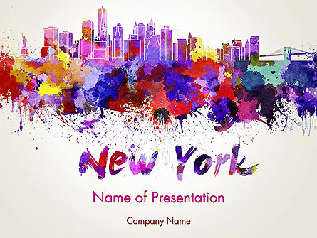 New York Skyline in Watercolor Splatters Presentation Template, Master Slide