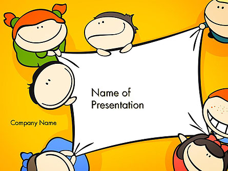 Cute Cartoon Kids Holding a Canvas Presentation Template, Master Slide