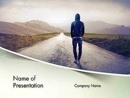 Teenager Walking Away Alone on The Road Presentation Template, Master Slide