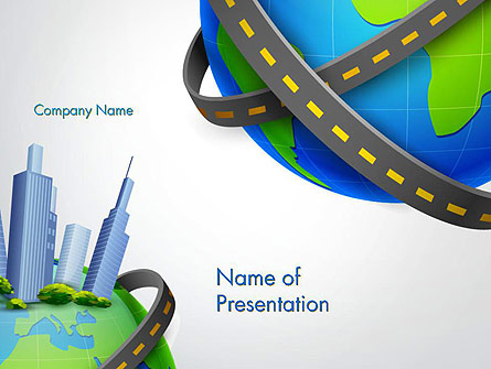 Road Around Globe with Skyscrapers Presentation Template, Master Slide