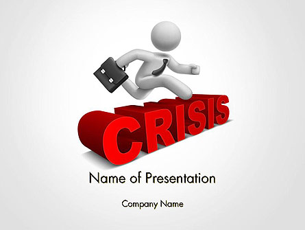 3D Businessman Jumping Over Crisis Word Presentation Template, Master Slide