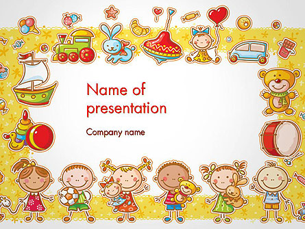 Frame with Cartoon Children Toys and Candy Presentation Template, Master Slide