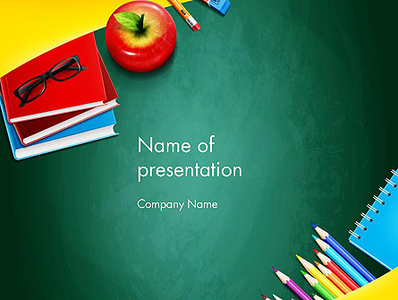 Supplies and Apple on Chalkboard Presentation Template, Master Slide