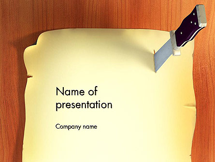 Piece of Paper Stuck to Wall with Knife Presentation Template, Master Slide