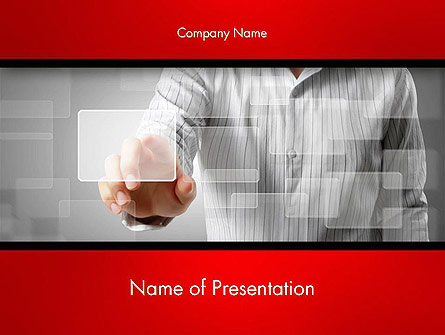 Hand Pushing Touch Screen Button Presentation Template, Master Slide