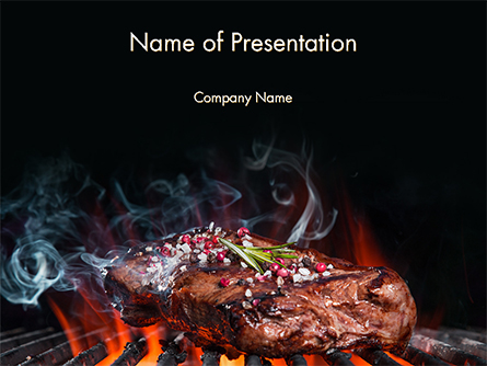 Beef Steak On Grill Presentation Template, Master Slide