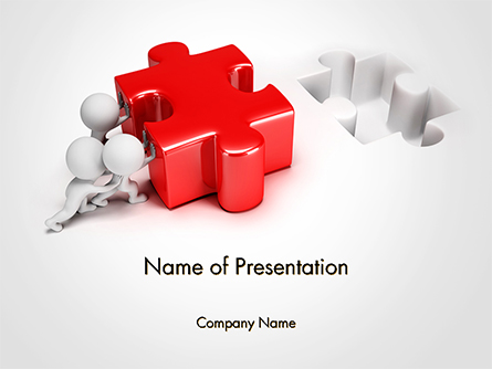 3D Small People Pushing Puzzle Presentation Template, Master Slide