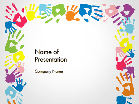 Frame Made of Colorful Handprints Presentation Template, Master Slide