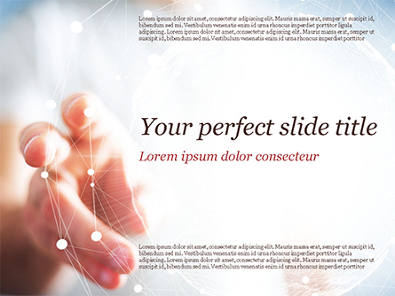 A Hand Touching Global Virtual Network Presentation Template, Master Slide