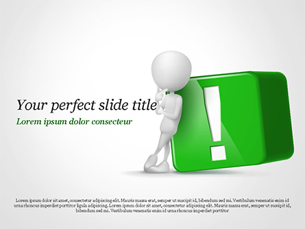 3D Human And Green Exclamation Mark Cube Presentation Template, Master Slide