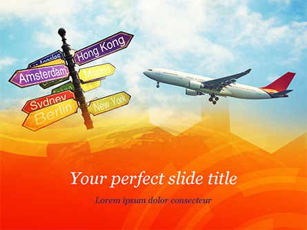 Directional Cities And Airplane in The Sky Presentation Template, Master Slide
