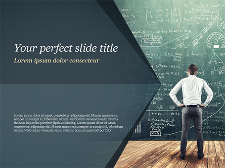 Man Looking at the Chalkboard with Formulas Presentation Template, Master Slide