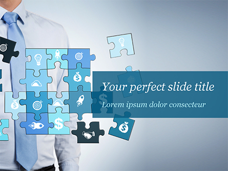 Man with Blue Business Puzzle Presentation Template, Master Slide
