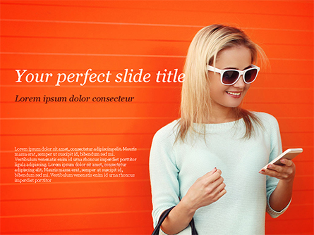 Pretty Smiling Woman with Smartphone Presentation Template, Master Slide