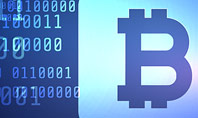 Digital Bitcoin Symbol inside Secure Lock Presentation Template
