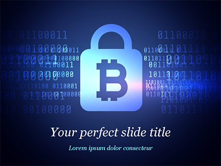 Digital Bitcoin Symbol inside Secure Lock Presentation Template, Master Slide