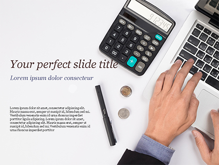 Man Working with Laptop and Calculator Presentation Template, Master Slide