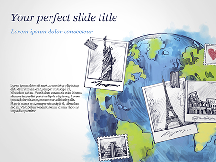 World with Famous Monuments in Hand Drawn Style Presentation Template, Master Slide