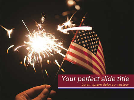 Hand with Sparkler and USA Flagpole Presentation Template, Master Slide