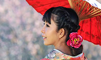 Asian Woman Wearing Traditional Japanese Kimono Presentation Template