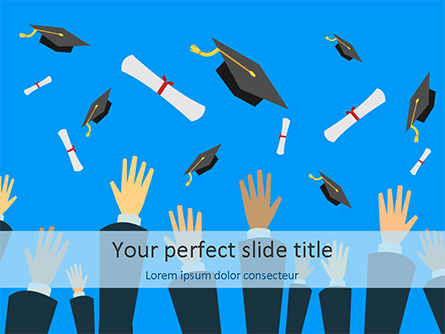 Hands Throwing Graduation Hats and Diplomas in the Air Presentation Template, Master Slide