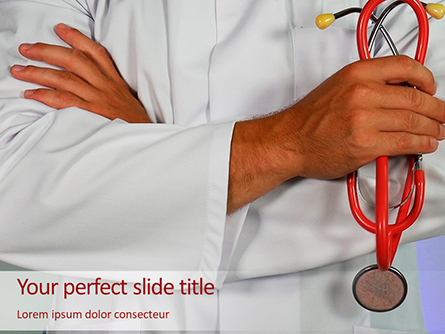 Doctor with a Stethoscope in Hand Presentation Template, Master Slide