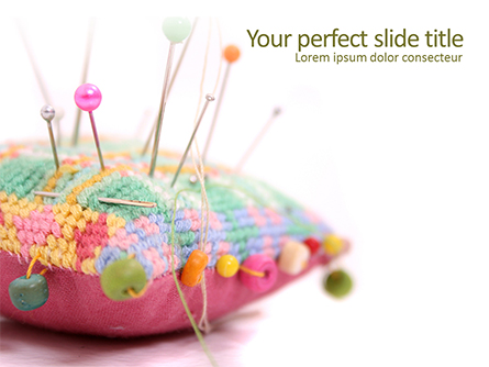 Handmade Pin Cushion with Multicolored Sewing Pins Presentation Template, Master Slide