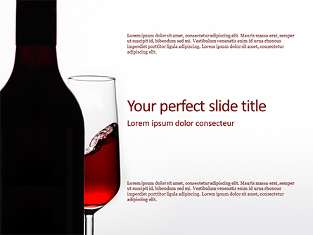 Bottle of Red Wine and Half Full Glass on White Background Presentation Template, Master Slide
