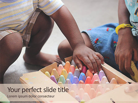 Toddlers are Playing with Full Box of Colored Chalk Presentation Presentation Template, Master Slide