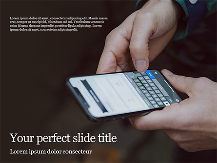 Man Typing Text Message and SMS with Smartphone Presentation Presentation Template, Master Slide