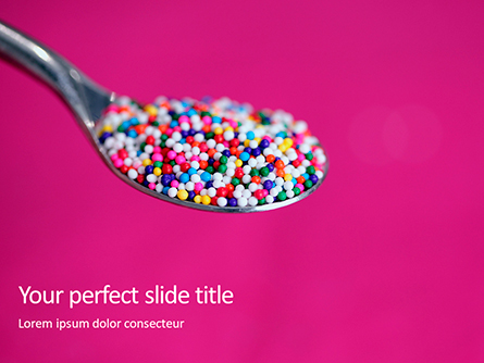 Closeup Spoon with Colored Sugar Balls Presentation Presentation Template, Master Slide