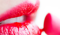 Closeup of Beautiful Woman Lips with Red Lipstick Presentation Presentation Template