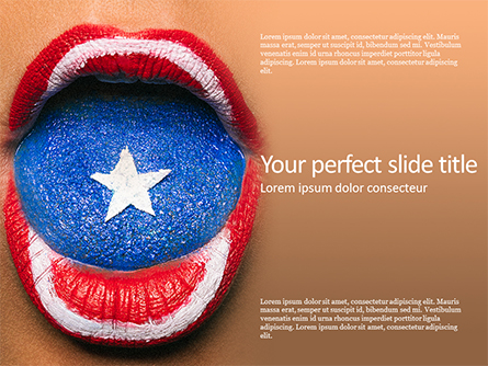Beautiful Female Lips and Tongue Painted in Captain America's Shield Style Presentation Presentation Template, Master Slide