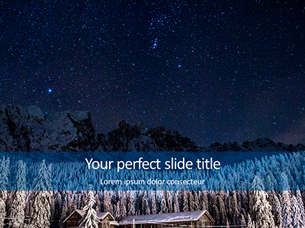 Night Sky Over a Snowy Forest Presentation Presentation Template, Master Slide