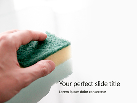 A Hand Holds Sponge and Cleans the Surface Presentation Presentation Template, Master Slide