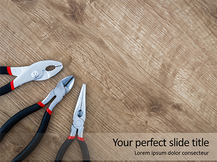 Pliers and Wire Cutters on Wooden Fool Presentation Presentation Template, Master Slide