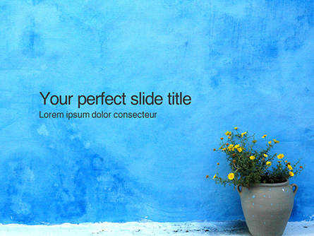 Street Pot with Flowers Against Blue Wall Presentation Presentation Template, Master Slide