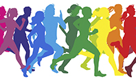 Colored Silhouettes of Running People Presentation Presentation Template
