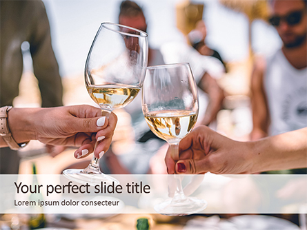 Clinking Glasses with White Wine and Toasting Presentation Presentation Template, Master Slide