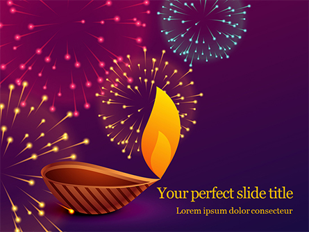 Traditional Diya Against Diwali Fireworks Background Presentation Presentation Template, Master Slide