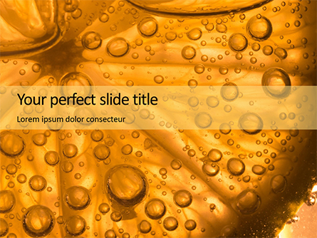 Slice of Orange in Water with Bubbles Presentation Presentation Template, Master Slide