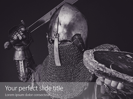 Attacking Knight with Sword and Wooden Shield Presentation Presentation Template, Master Slide