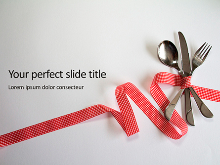 Fork Knife Spoon with Red Checked Tape Presentation Presentation Template, Master Slide