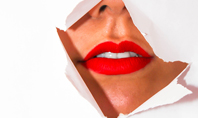 Ripped White Paper Showing Woman's Lips Presentation Template