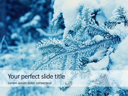 Pine Branches Covered with Hoarfrost and Snow Presentation Presentation Template, Master Slide