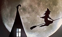 Scary Background with Flying Witch on the Full Moon Presentation Presentation Template